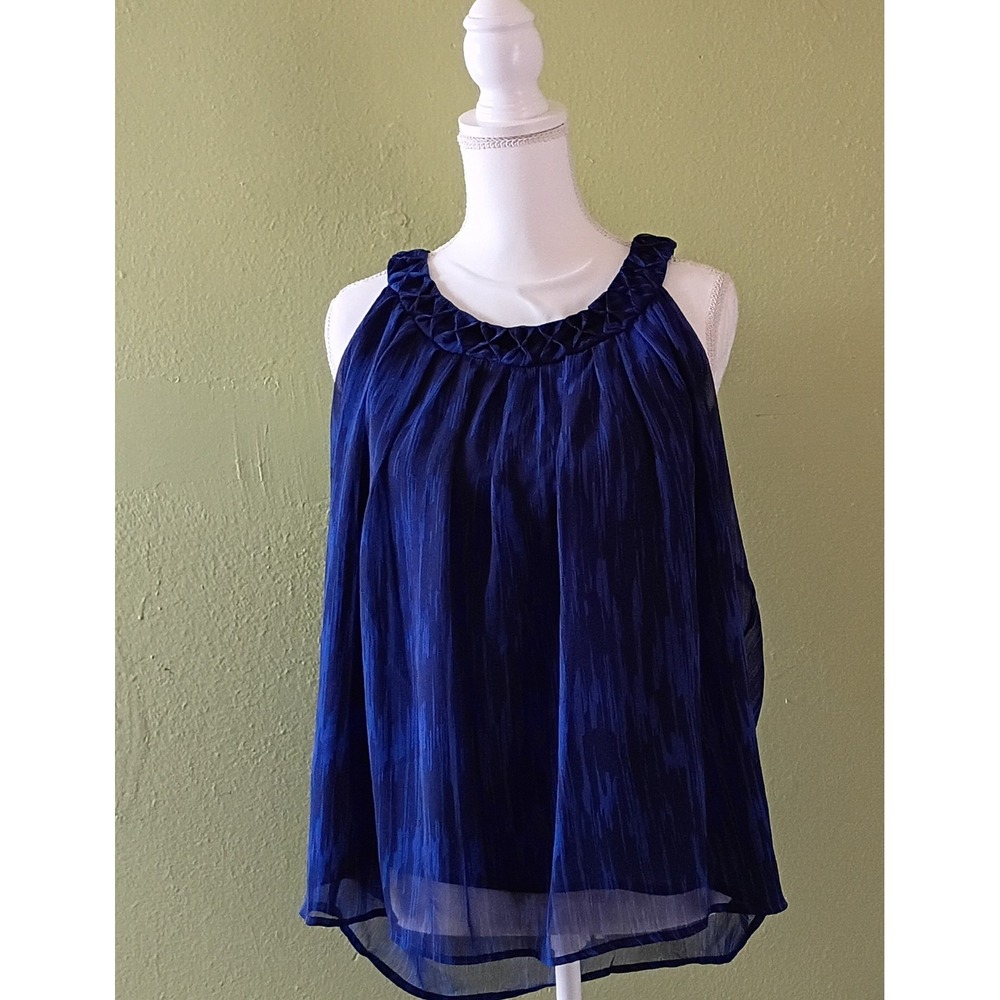 Soft Life Country Club Core Blue Chiffon Bob Mackie Blouse Shirt Womens L Large